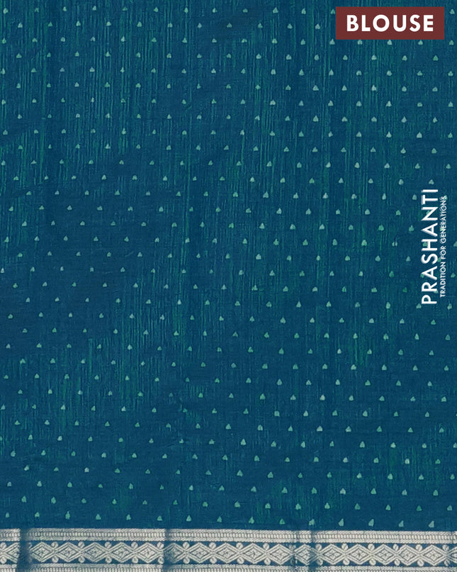 Semi raw silk saree cs blue with allover geometric prints and zari woven border