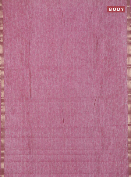 Semi raw silk saree pastel pink with allover geometric prints and zari woven border