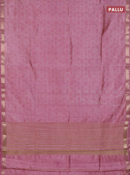 Semi raw silk saree pastel pink with allover geometric prints and zari woven border