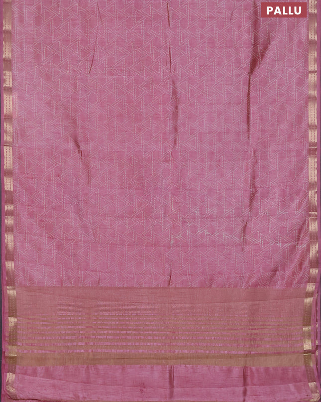 Semi raw silk saree pastel pink with allover geometric prints and zari woven border