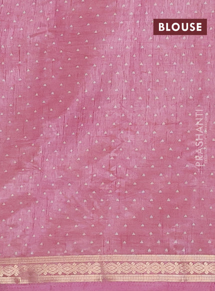 Semi raw silk saree pastel pink with allover geometric prints and zari woven border