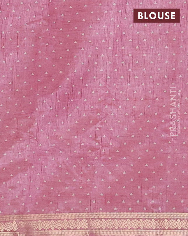 Semi raw silk saree pastel pink with allover geometric prints and zari woven border