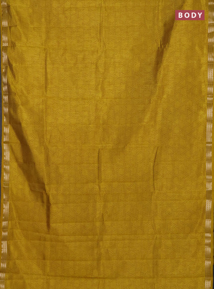 Semi raw silk saree mustard yellow with allover geometric prints and zari woven border