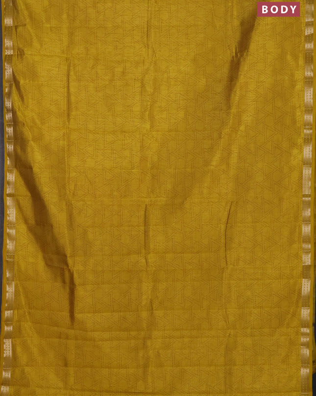 Semi raw silk saree mustard yellow with allover geometric prints and zari woven border