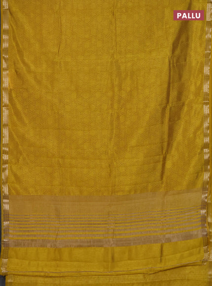 Semi raw silk saree mustard yellow with allover geometric prints and zari woven border