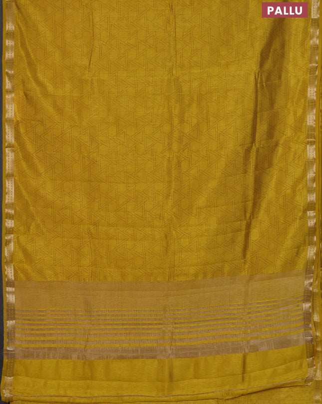 Semi raw silk saree mustard yellow with allover geometric prints and zari woven border
