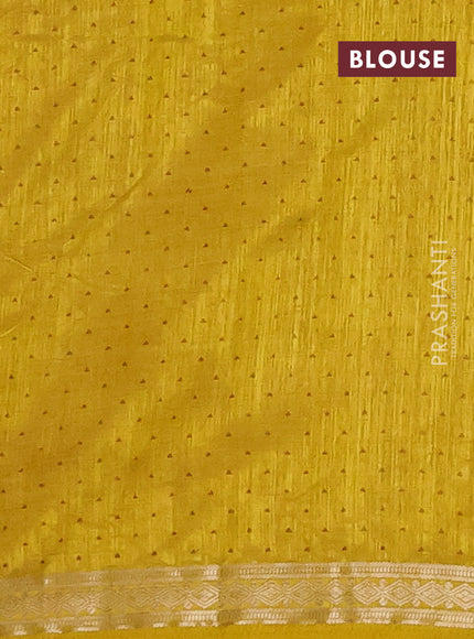 Semi raw silk saree mustard yellow with allover geometric prints and zari woven border