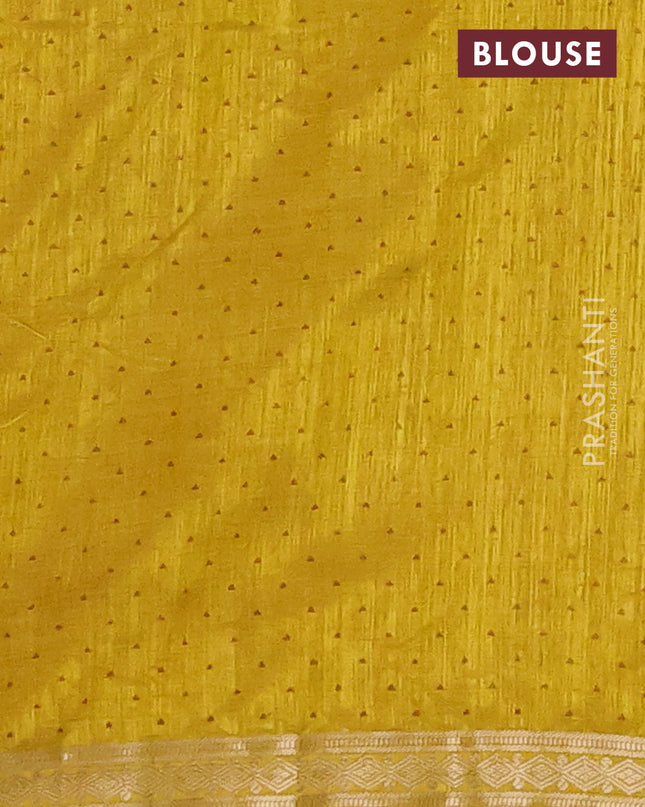Semi raw silk saree mustard yellow with allover geometric prints and zari woven border