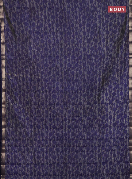 Semi raw silk saree navy blue with allover geometric prints and zari woven border