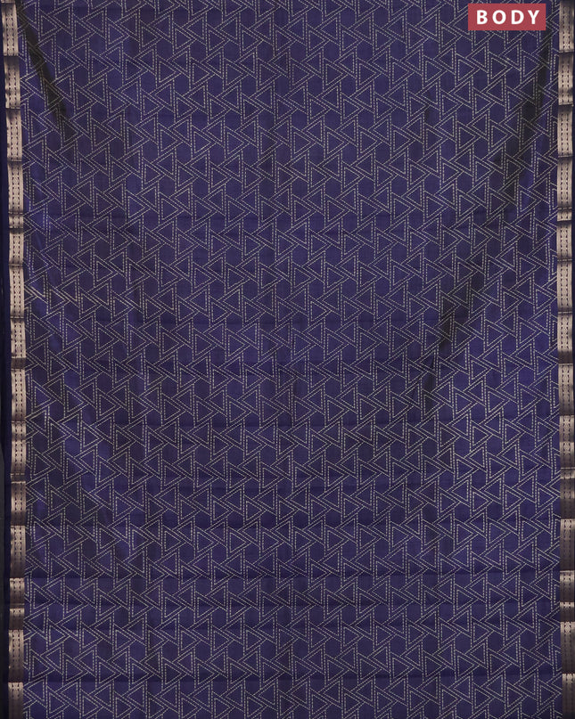 Semi raw silk saree navy blue with allover geometric prints and zari woven border