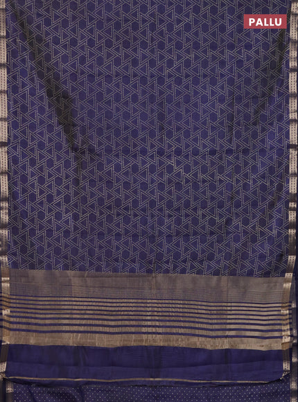 Semi raw silk saree navy blue with allover geometric prints and zari woven border