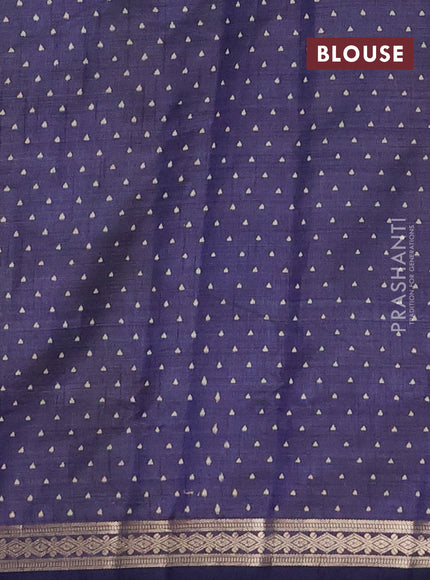 Semi raw silk saree navy blue with allover geometric prints and zari woven border