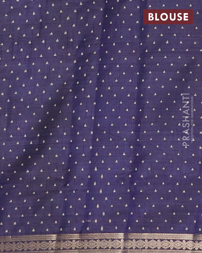 Semi raw silk saree navy blue with allover geometric prints and zari woven border