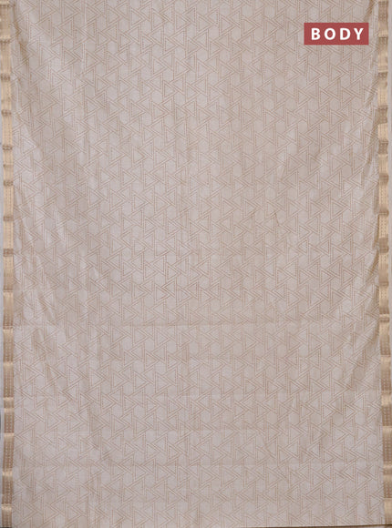 Semi raw silk saree cream with allover geometric prints and zari woven border