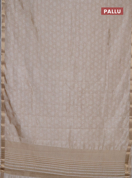Semi raw silk saree cream with allover geometric prints and zari woven border