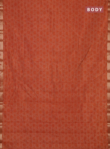 Semi raw silk saree rustic orange with allover geometric prints and zari woven border