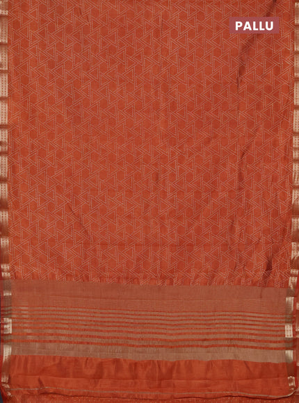 Semi raw silk saree rustic orange with allover geometric prints and zari woven border