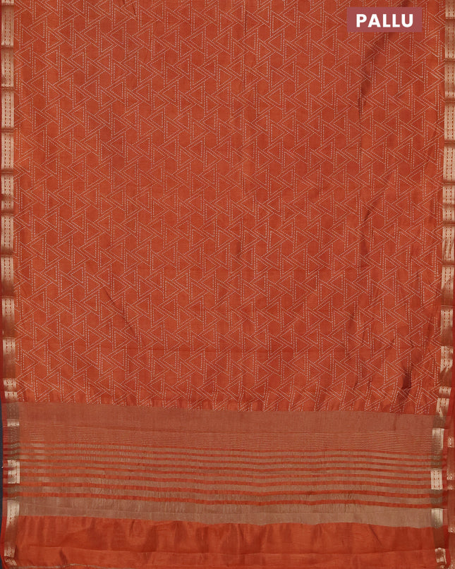 Semi raw silk saree rustic orange with allover geometric prints and zari woven border