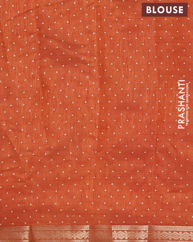 Semi raw silk saree rustic orange with allover geometric prints and zari woven border
