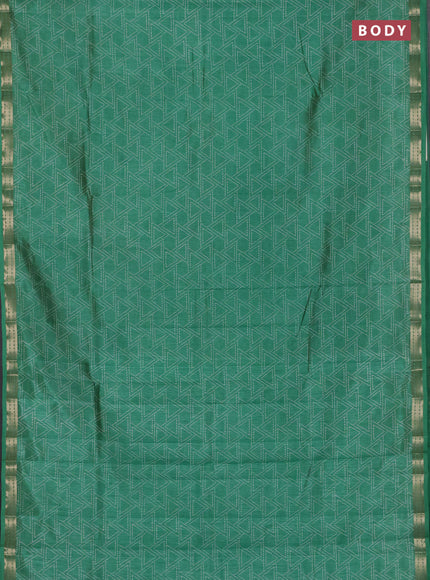 Semi raw silk saree teal green with allover geometric prints and zari woven border