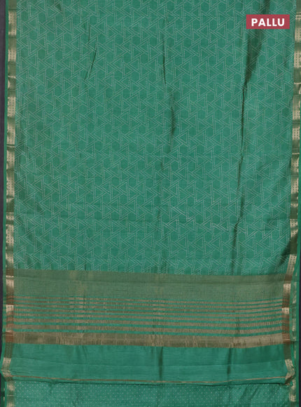 Semi raw silk saree teal green with allover geometric prints and zari woven border