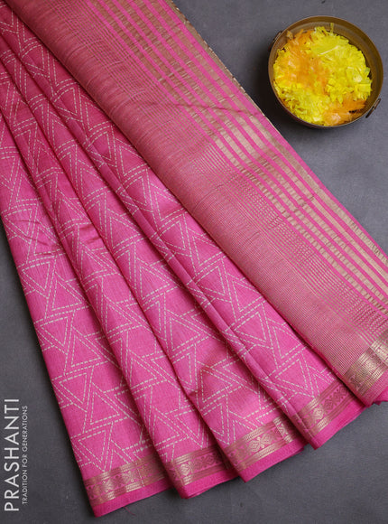 Semi raw silk saree light pink with allover geometric prints and zari woven border