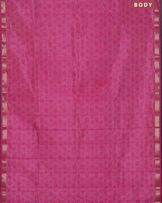 Semi raw silk saree light pink with allover geometric prints and zari woven border