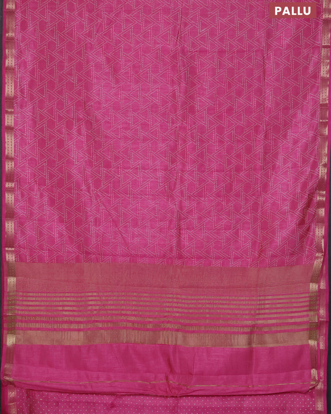 Semi raw silk saree light pink with allover geometric prints and zari woven border