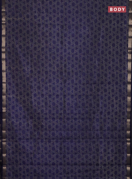 Semi raw silk saree navy blue with allover geometric prints and zari woven border