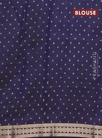 Semi raw silk saree navy blue with allover geometric prints and zari woven border