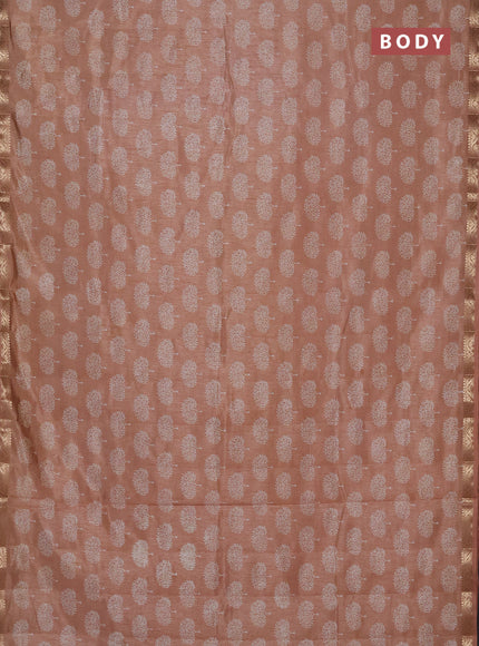 Semi raw silk saree pastel peach with allover butta prints and zari woven border