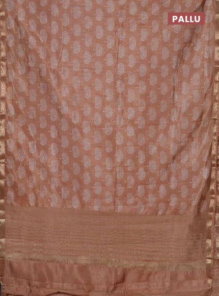 Semi raw silk saree pastel peach with allover butta prints and zari woven border