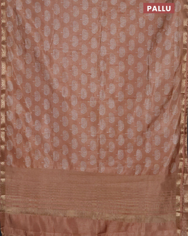 Semi raw silk saree pastel peach with allover butta prints and zari woven border