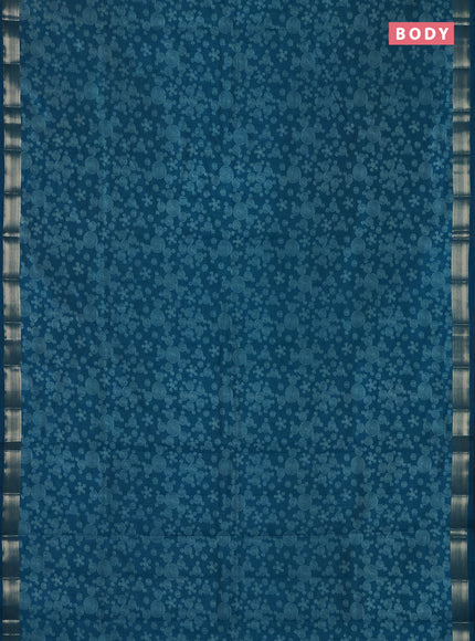 Semi raw silk saree cs blue with allover geometric prints and zari woven border