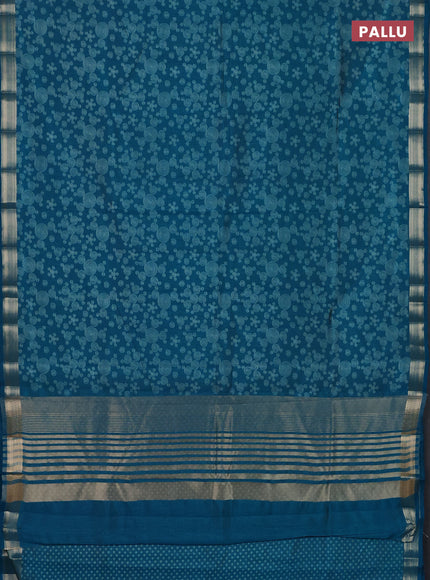 Semi raw silk saree cs blue with allover geometric prints and zari woven border