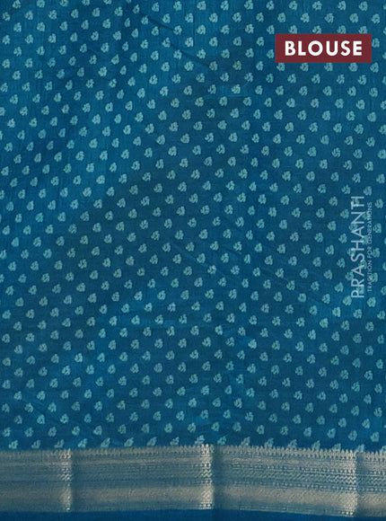 Semi raw silk saree cs blue with allover geometric prints and zari woven border