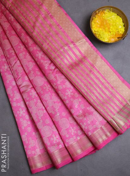 Semi raw silk saree light pink with allover geometric prints and zari woven border