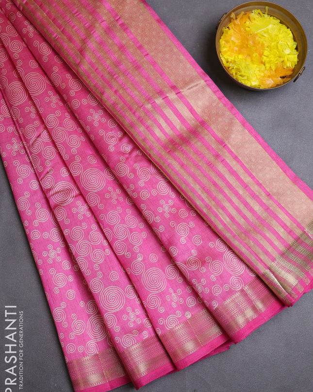 Semi raw silk saree light pink with allover geometric prints and zari woven border
