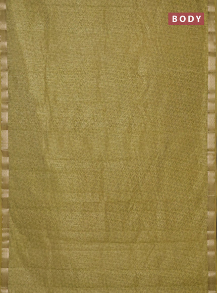 Semi raw silk saree lime yellow with allover geometric prints and zari woven border