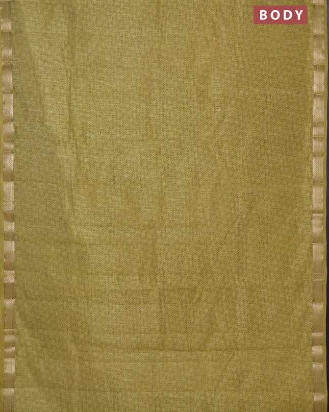 Semi raw silk saree lime yellow with allover geometric prints and zari woven border
