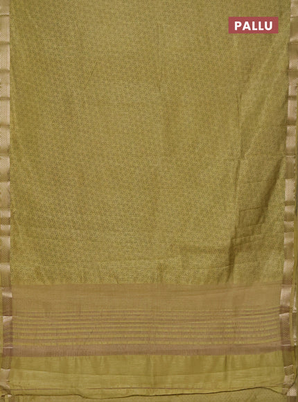 Semi raw silk saree lime yellow with allover geometric prints and zari woven border
