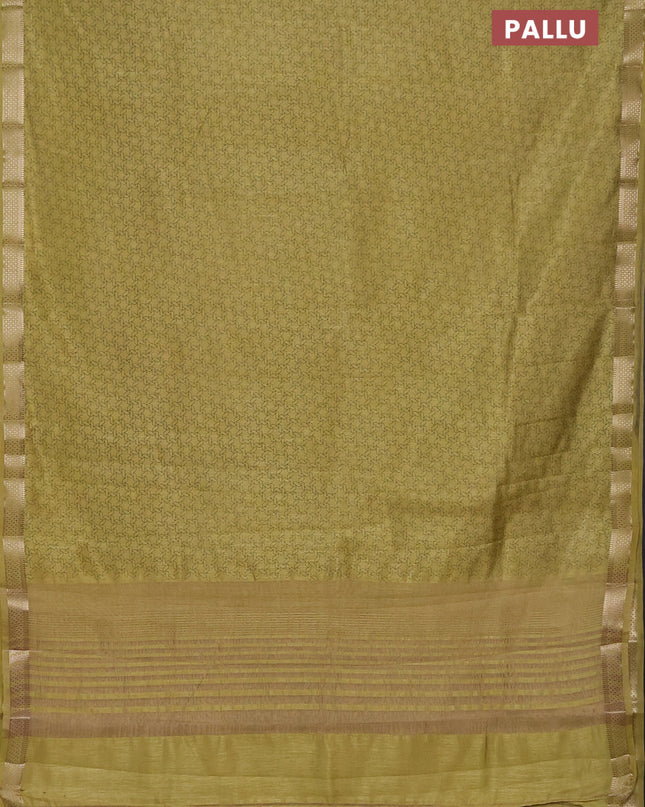 Semi raw silk saree lime yellow with allover geometric prints and zari woven border