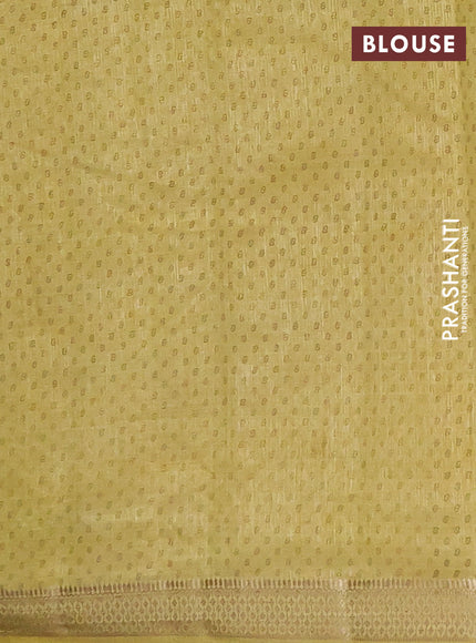 Semi raw silk saree lime yellow with allover geometric prints and zari woven border