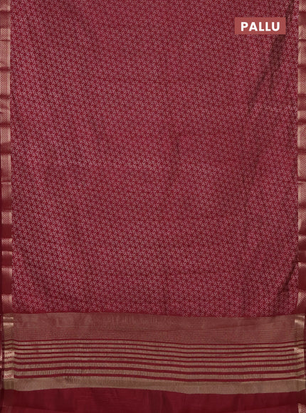 Semi raw silk saree maroon with allover geometric prints and zari woven border