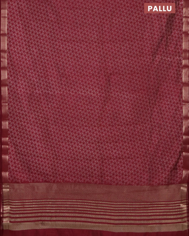 Semi raw silk saree maroon with allover geometric prints and zari woven border