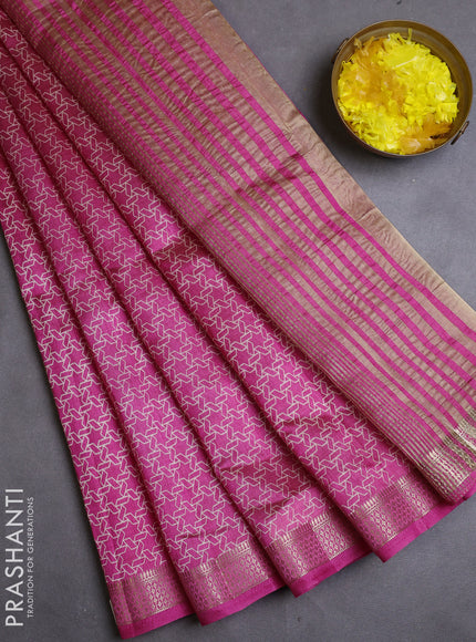 Semi raw silk saree light pink with allover geometric prints and zari woven border
