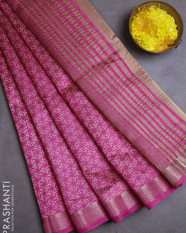Semi raw silk saree light pink with allover geometric prints and zari woven border