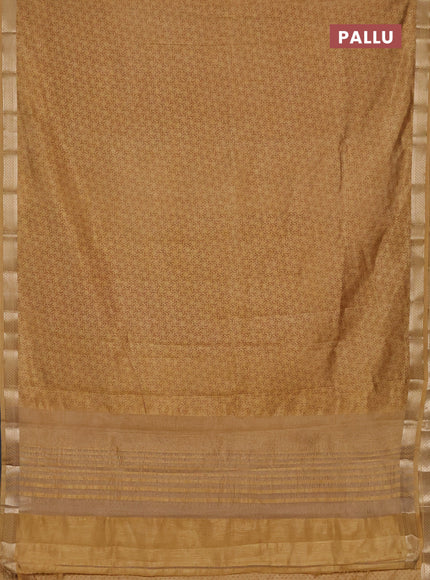Semi raw silk saree sandal with allover geometric prints and zari woven border