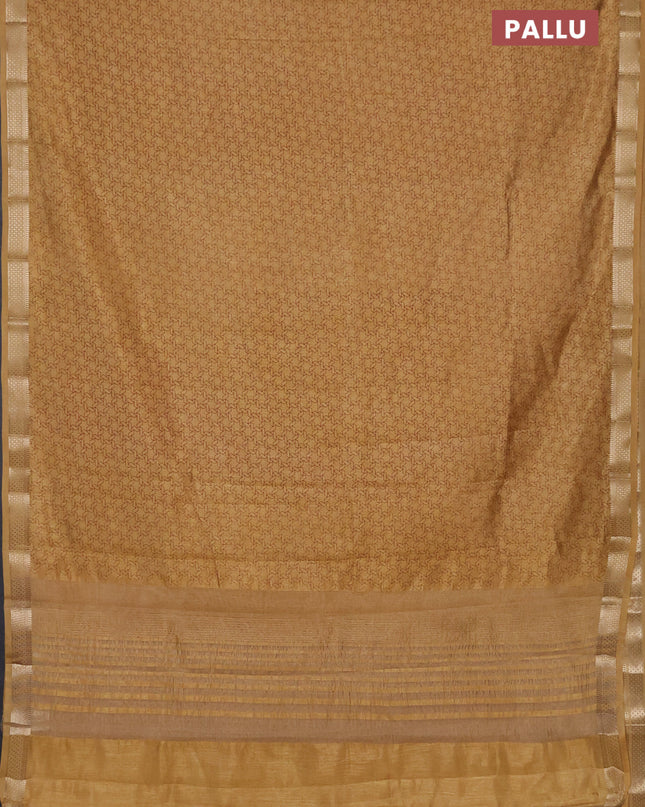 Semi raw silk saree sandal with allover geometric prints and zari woven border
