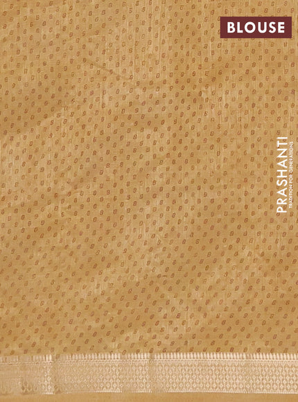 Semi raw silk saree sandal with allover geometric prints and zari woven border